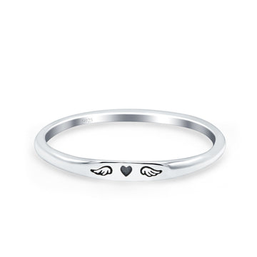 Heart & Wings Oxidized Band Solid 925 Sterling Silver Thumb Ring (2.2mm)